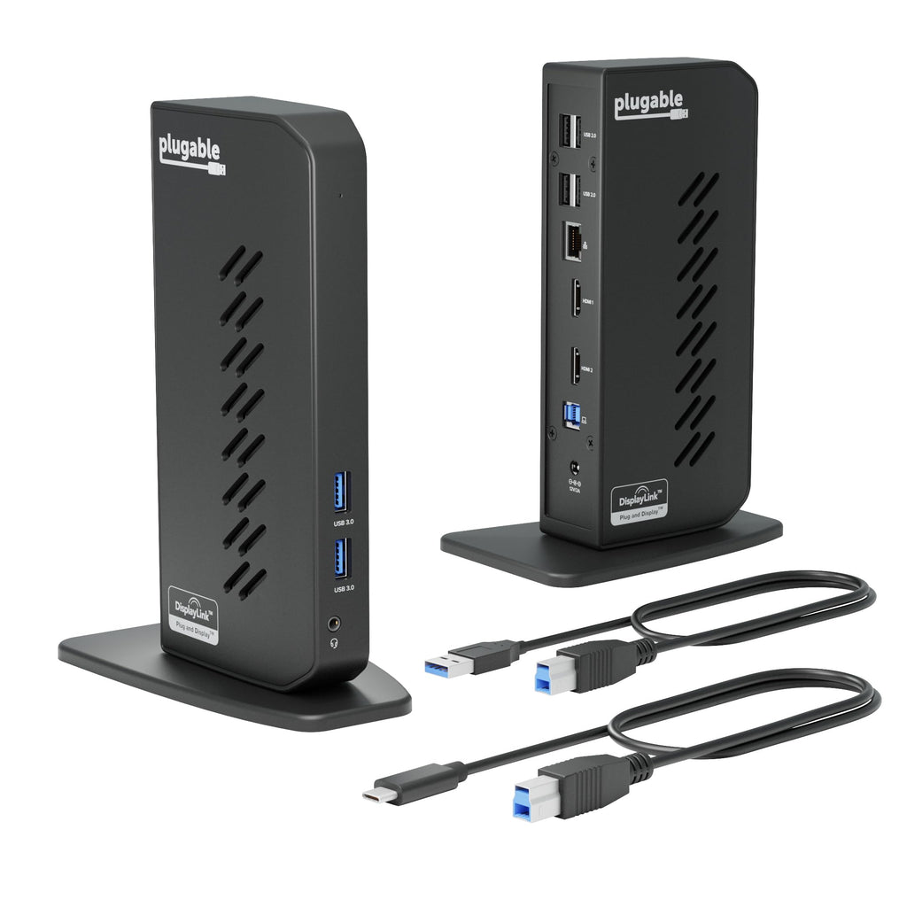 Station d'accueil double HDMI 1080p PLUGABLE pour USB-C et USB 3.0 – Modèle pratique