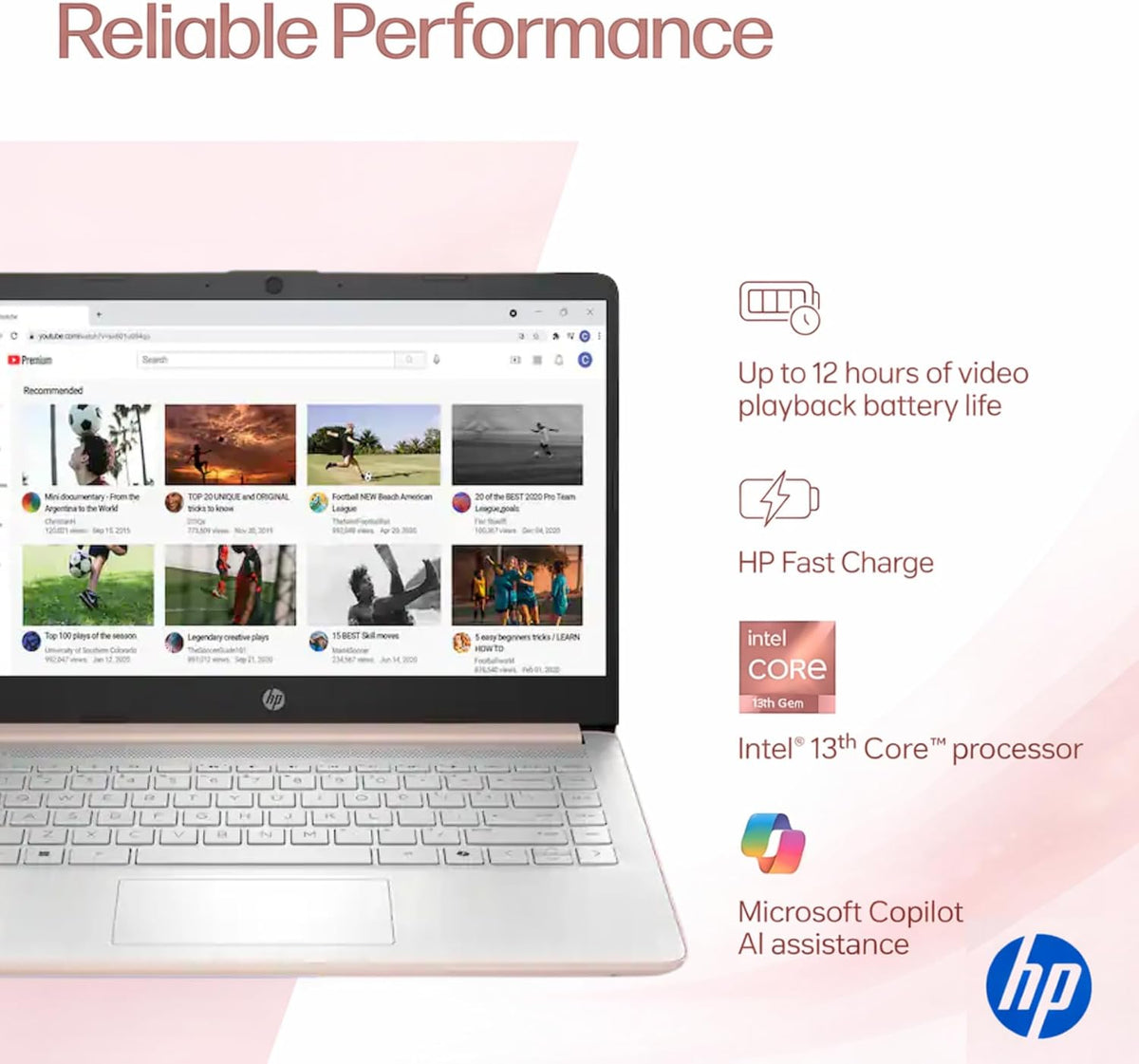 Ordinateur compact portable HP Ultrabook, 8 Go de RAM, 1,1 To de stockage (1 To OneDrive + 64 Go SSD), Microsoft 365 inclus, processeur Intel 2 cœurs | Rapide, intelligent, économique, compatible IA, sans souris, couleur or rose