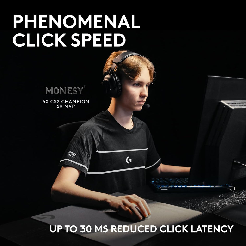 Souris gaming sans fil Logitech PRO X2 SUPERSTRIKE Lightspeed : performances ultra-rapides, ultra-légère (61 g), retour haptique personnalisable, chargement USB-C, pour PC/Mac/ordinateur compact portable – Blanche