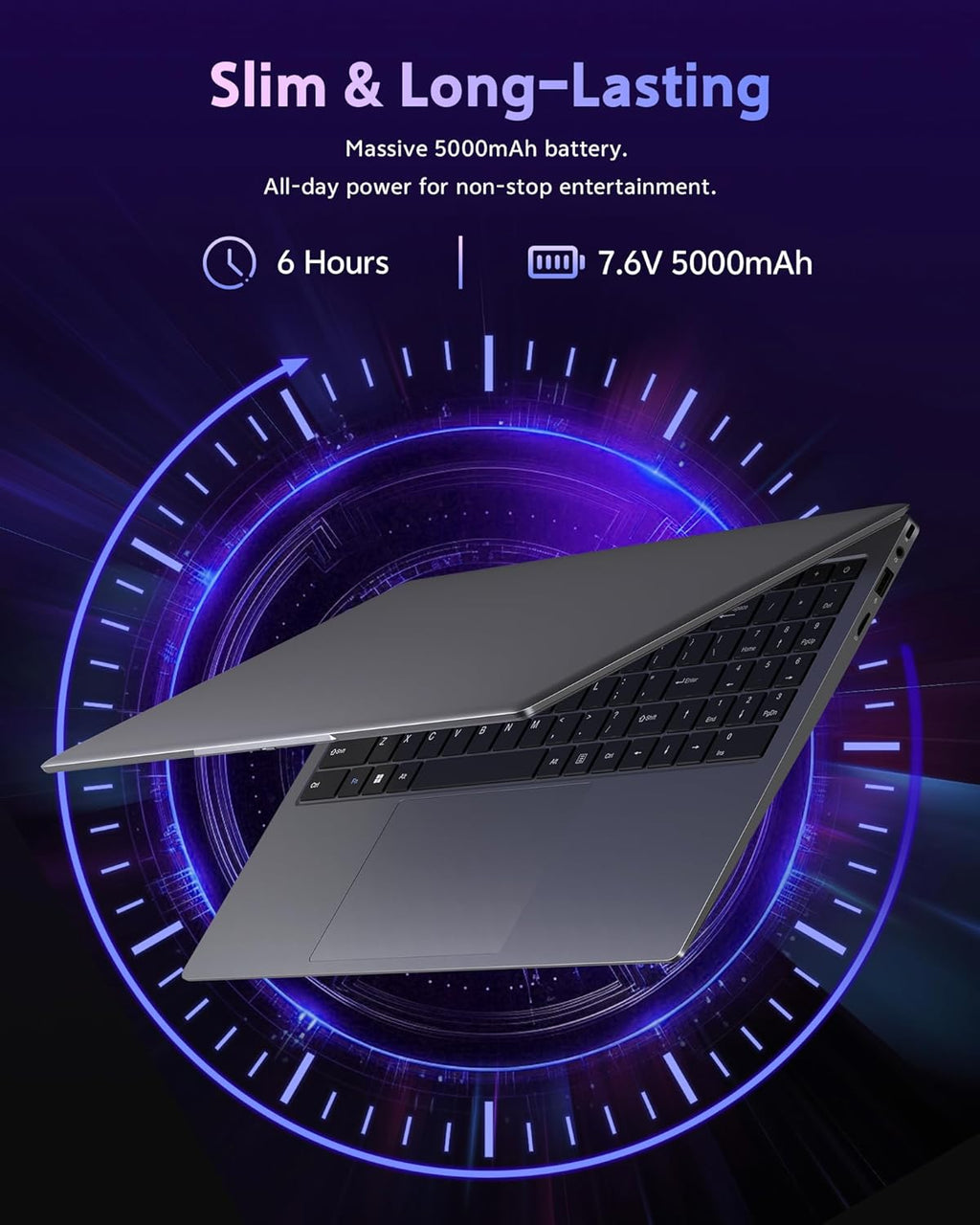 Ordinateur compact portable avec 16 Go de RAM, processeur Pentium 6500Y (plus performant que le N5095 jusqu'à 3,4 GHz), SSD de 256 Go, écran IPS Full HD de 15,6 pouces, ports USB Type-C, USB 3.2 et HDMI, et une autonomie longue durée.
