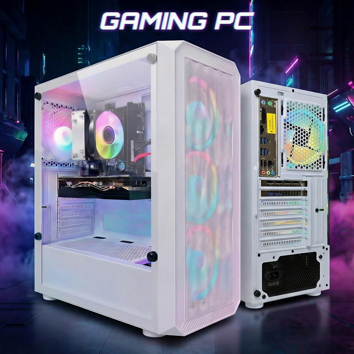 Ordinateur de bureau gaming STGAubron : processeur AMD Ryzen 3 3200G 3,6 GHz, carte graphique Radeon RX 580 8 Go, 16 Go de RAM DDR4, SSD 1 To, Wi-Fi 6, Bluetooth 5.0, 4 ventilateurs RGB, Windows 11 Famille. – Modèle pratique