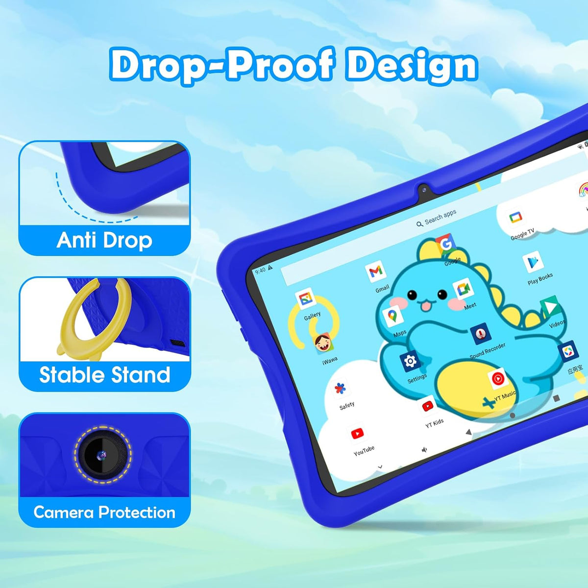Tablette tactile DigiLand pour enfants 10,1 pouces, Android 15, 6 Go de RAM + 64 Go de ROM (extensible via carte TF), contrôle parental, applications pour enfants préinstallées, double caméra 2 MP + 5 MP, tablette éducative Android avec étui de prote