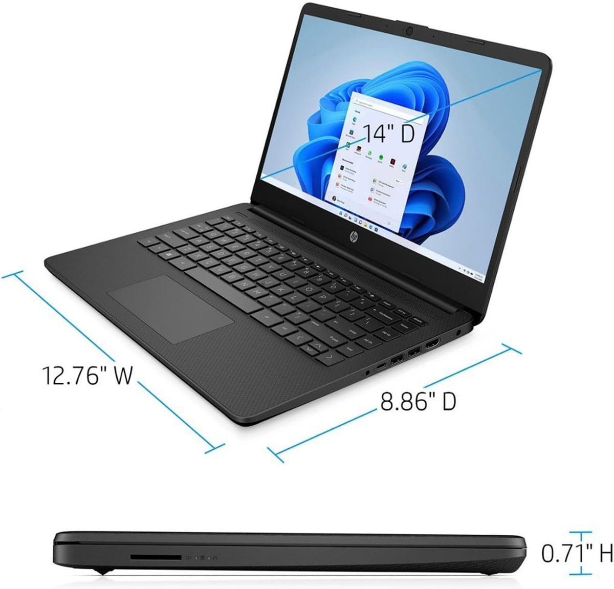 Ordinateur compact portable HP pour étudiants et professionnels, écran HD 14 pouces, processeur Intel Quad-Core N4120, 4 Go de RAM DDR4, 64 Go de stockage eMMC, abonnement d'un an à Office 365, webcam, lecteur de carte SD, HDMI, Wi-Fi, Windows 11