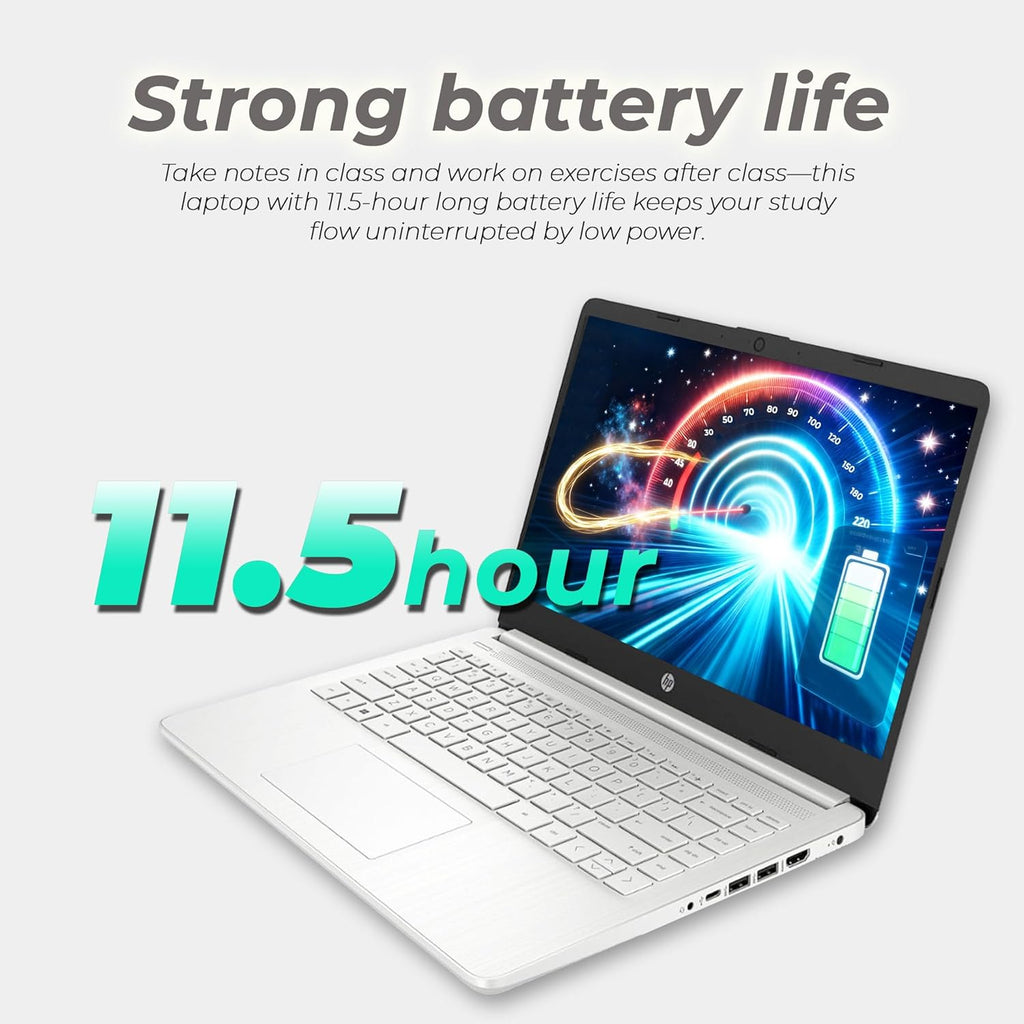 Ordinateur compact portable HP 14, processeur Intel Dual Core, 8 Go de RAM, SSD de 256 Go, finition blanc doux, écran HD, Windows 11, applications web Microsoft 365 et OneDrive de 1 To