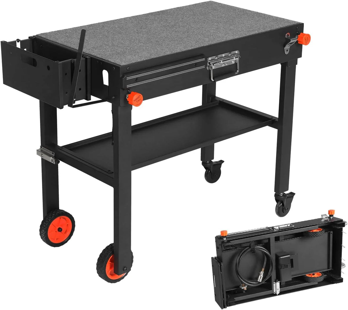 Table de travail portable pour barbecue d'intérieur/extérieur à 3 étagères réglables | Plateau en acier inoxydable pratique