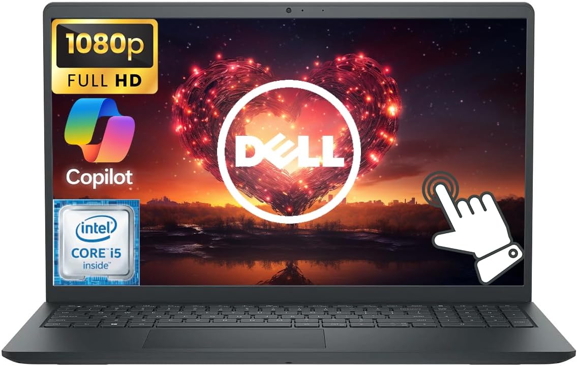 Ordinateur compact portable Dell Inspiron 15,6" FHD IPS tactile, processeur Intel i5 à 10 cœurs, 16 Go de RAM, SSD de 512 Go, Windows 11, compatible AI Copilot, pavé numérique, noir