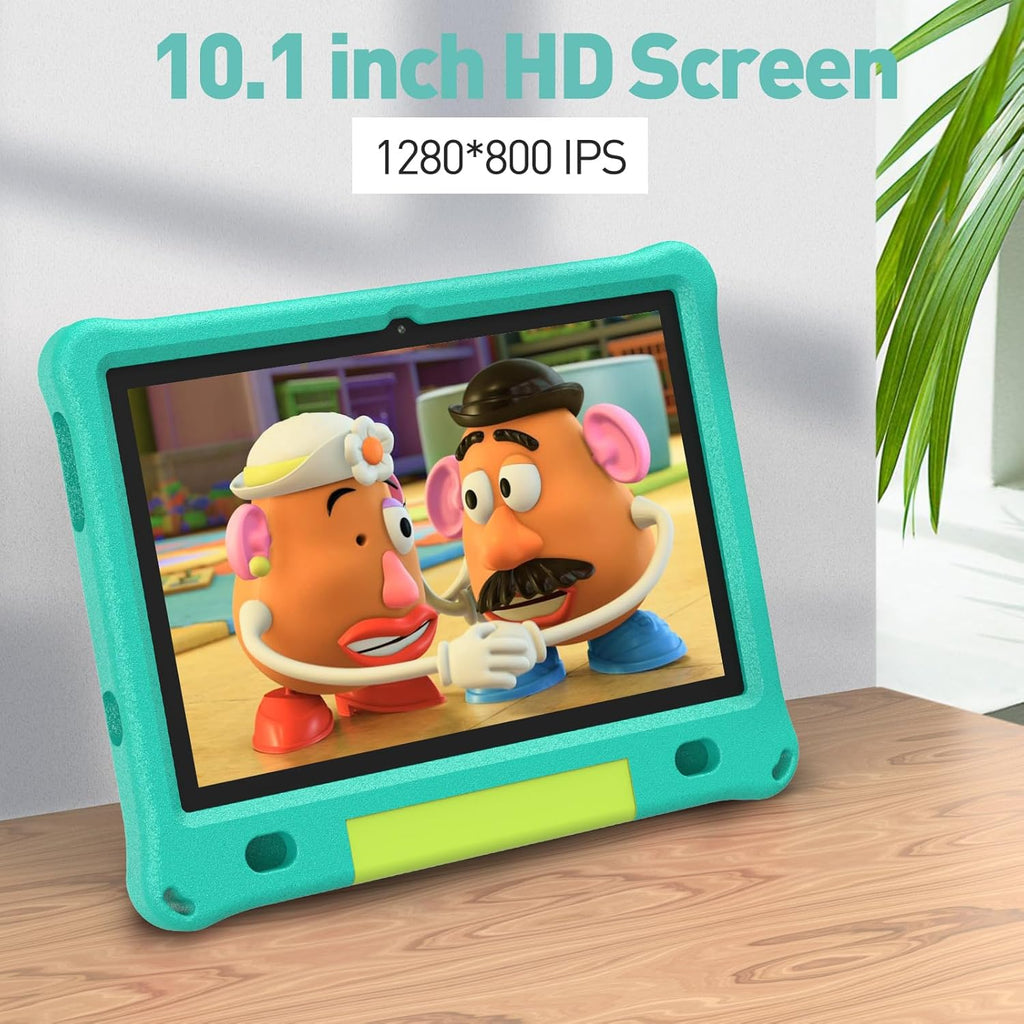 Tablette tactile PRITOM Android 15, toute nouvelle tablette 10 pouces pour enfants, contrôle parental, 64 Go + 1 To extensible, WiFi 6, éducative, jeux, logiciels pour enfants préinstallés, avec étui EVA (vert)
