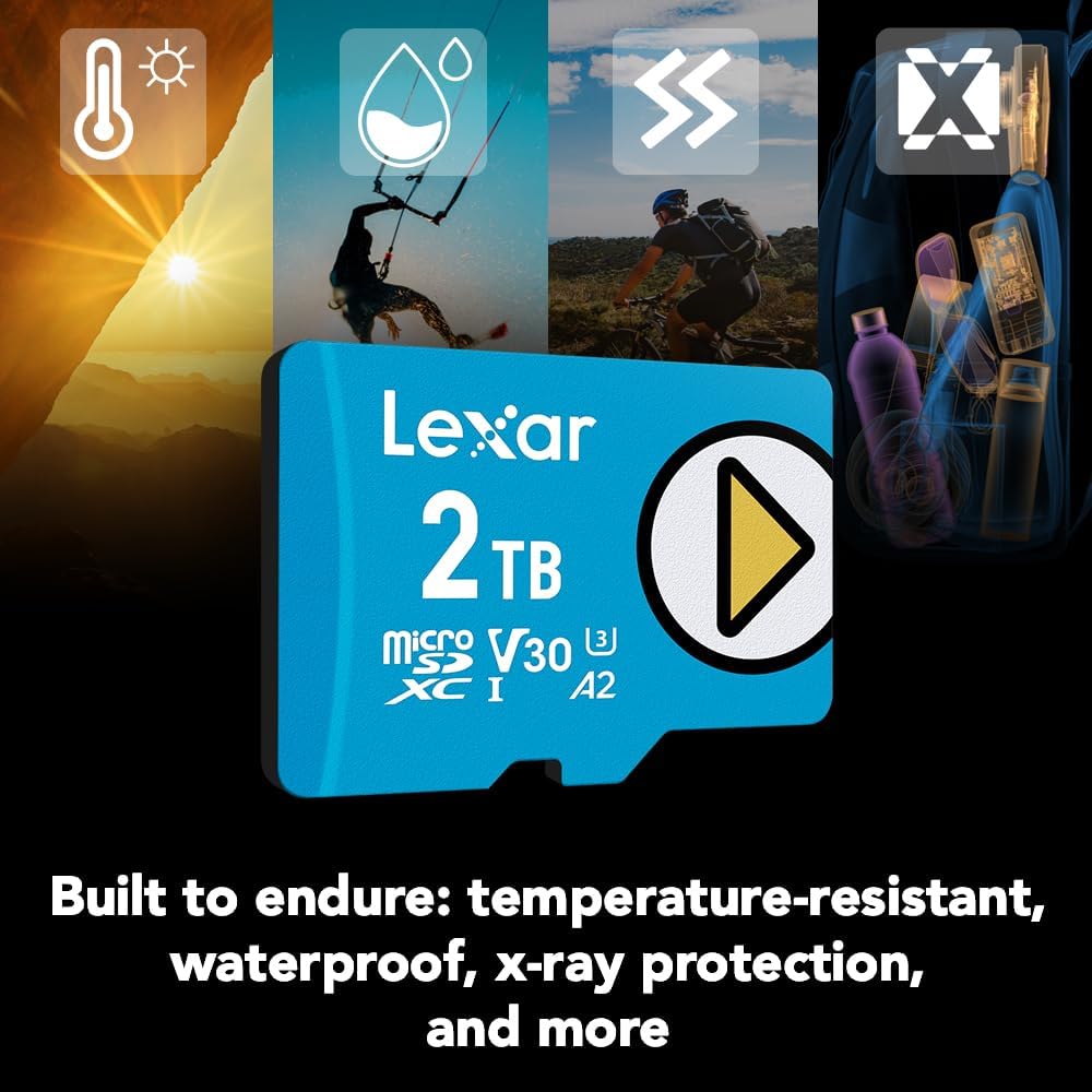 Carte microSD Lexar Play bleue 2 To, UHS-I, C10, U3, V30, A2, 4K, jusqu'à 160 Mo/s, carte mémoire microSDXC, extension de stockage pour Nintendo Switch 1, consoles de jeux, smartphones et tablettes (LMSPLBL002T-BNNNU) pratique