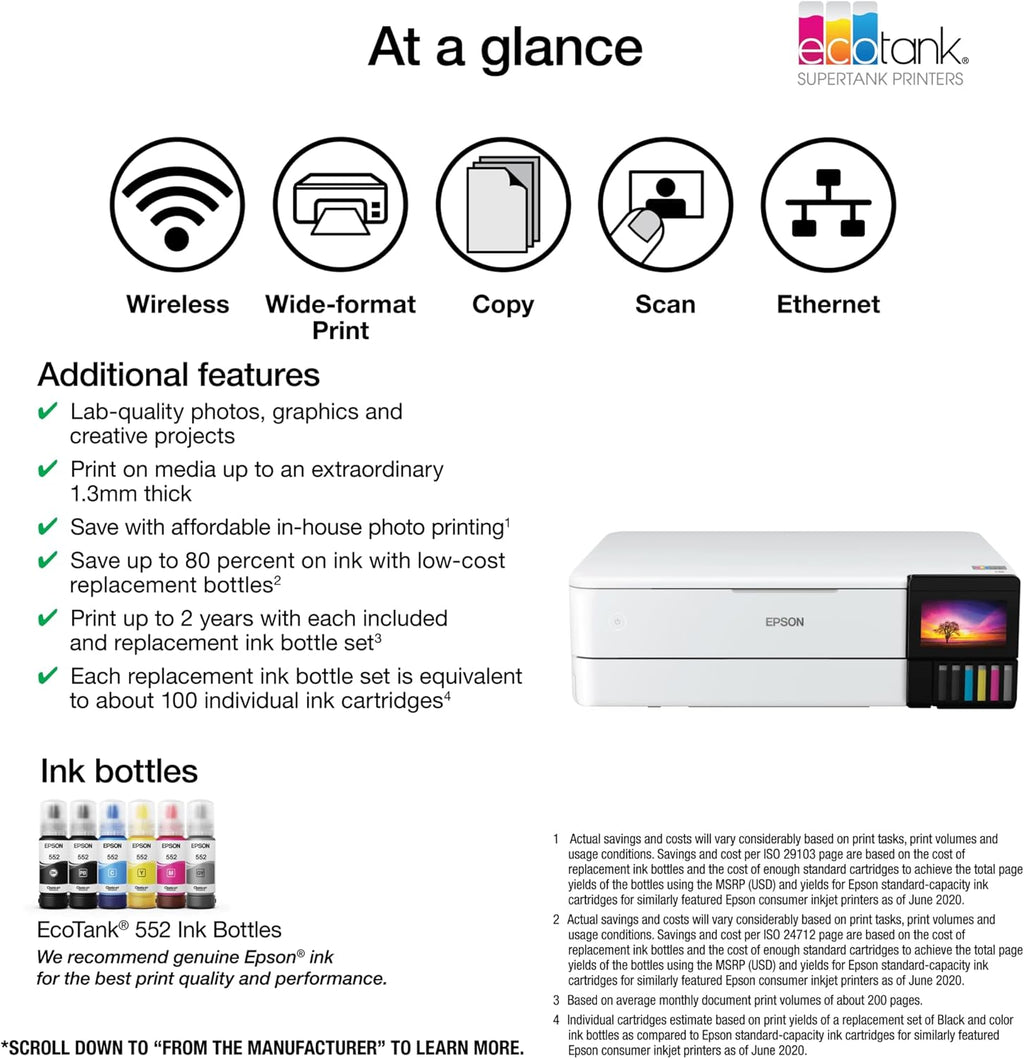 Imprimante multifonction grand format à connectivité sans fil Ecotank ET-8550