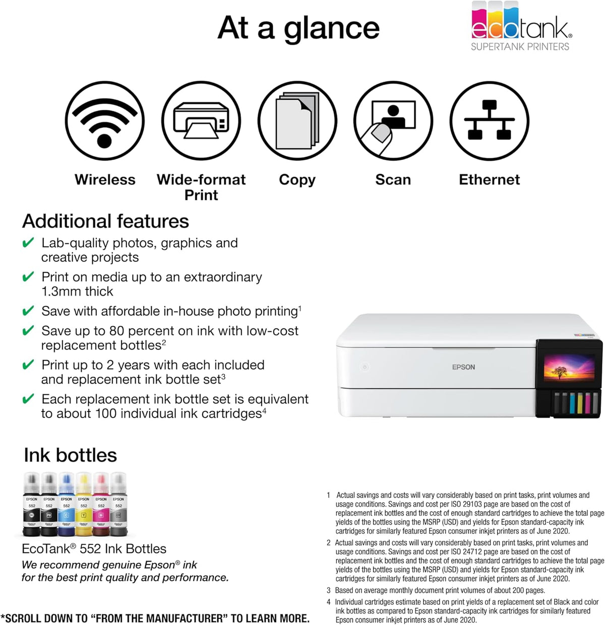 Imprimante multifonction grand format à connectivité sans fil Ecotank ET-8550