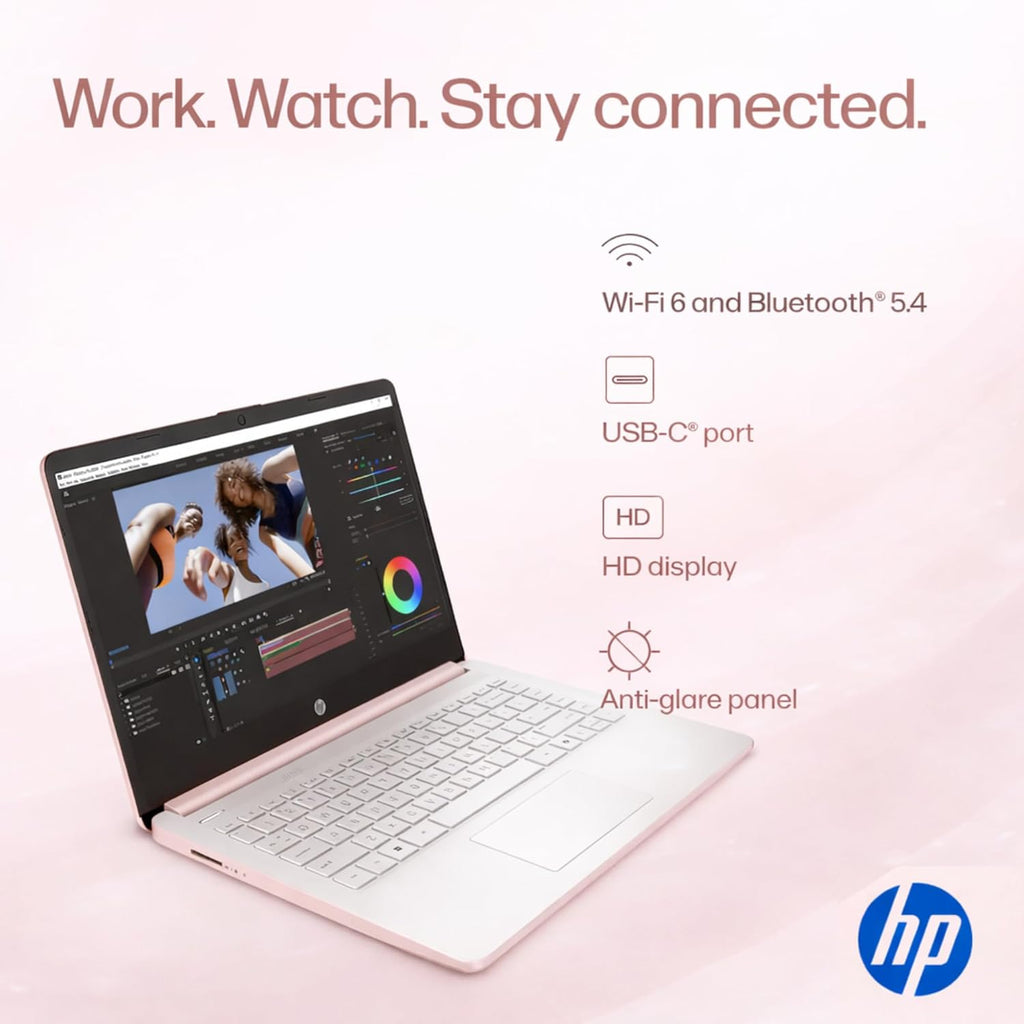 Ordinateur compact portable HP Ultrabook, 8 Go de RAM, 1,1 To de stockage (1 To OneDrive + 64 Go SSD), Microsoft 365 inclus, processeur Intel 2 cœurs | Rapide, intelligent, économique, compatible IA, sans souris, couleur or rose