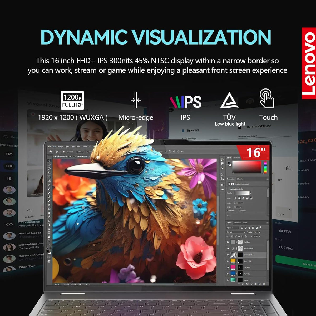 Ordinateur compact portable Lenovo Yoga 7i 2 en 1, écran tactile 16 pouces FHD+, pliable à 360°, convertible, processeur Intel Core Ultra 7, Windows 11 Pro, 16 Go de RAM DDR5, SSD de 1 To, pavé numérique rétroéclairé, lecteur d'empreintes digitales.