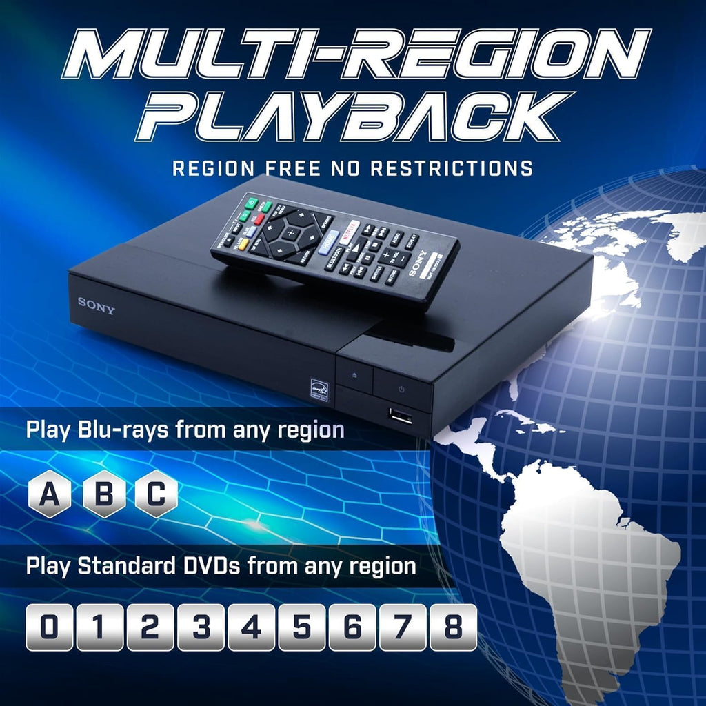 Lecteur Blu-ray multizone compatible doté de le Sony BDP-S1700 | Zones Blu-ray A à Z | Zones DVD 0 à 8 doté de câble HDMI Dynastar 1,8 m