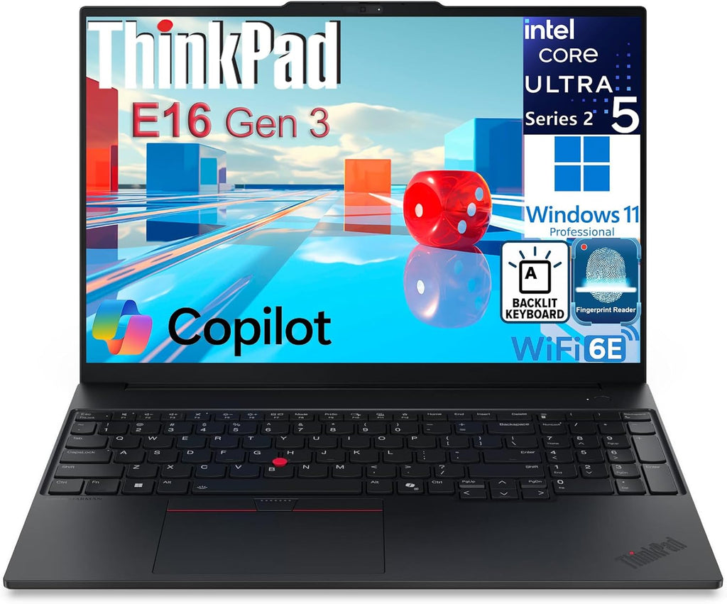 Ordinateur compact portable professionnel Lenovo ThinkPad E16 Gen 3 16" FHD+ - Processeur Intel Ultra 5 225H quadricœur, 16 Go de RAM DDR5, SSD de 512 Go, Wi-Fi 6E, Bluetooth 5.3, clavier rétroéclairé, lecteur d'empreintes digitales, Windows 11 Pro
