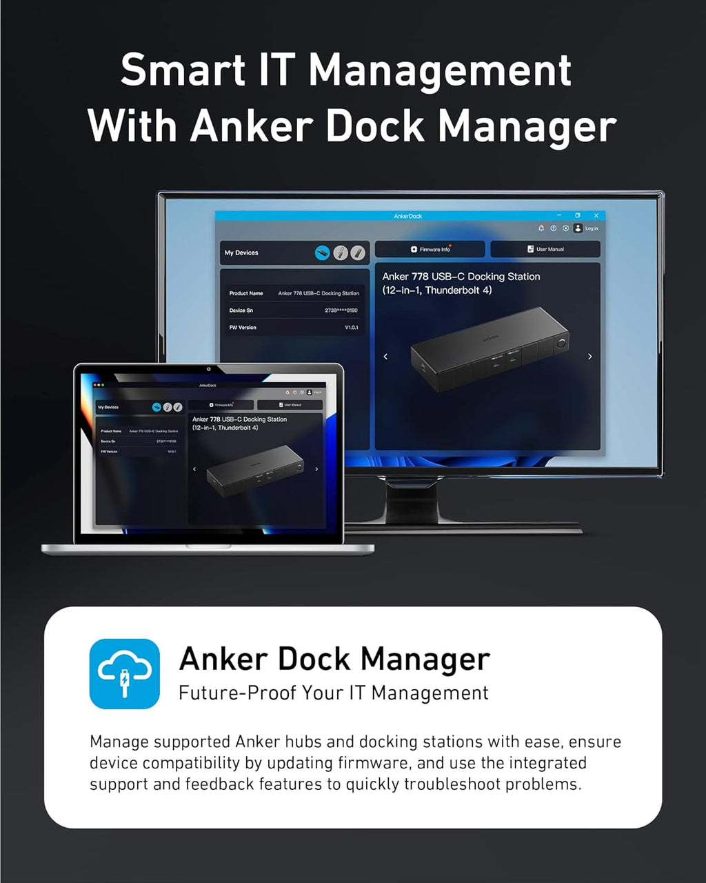 Station d'accueil Anker 778 Thunderbolt (12-en-1 Thunderbolt 4) 40 Gbit/s avec charge maximale de 100 W pour ordinateur compact portable, écran 8K ou 4K (simple ou double), Ethernet, 6 ports USB, compatible avec les ordinateurs portables Dell, HP et