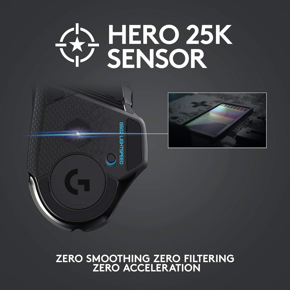 Souris gaming à connectivité sans fil Logitech G502 Lightspeed doté de capteur Hero 25K, compatible PowerPlay, poids ajustables et éclairage RVB Lightsync - Noir