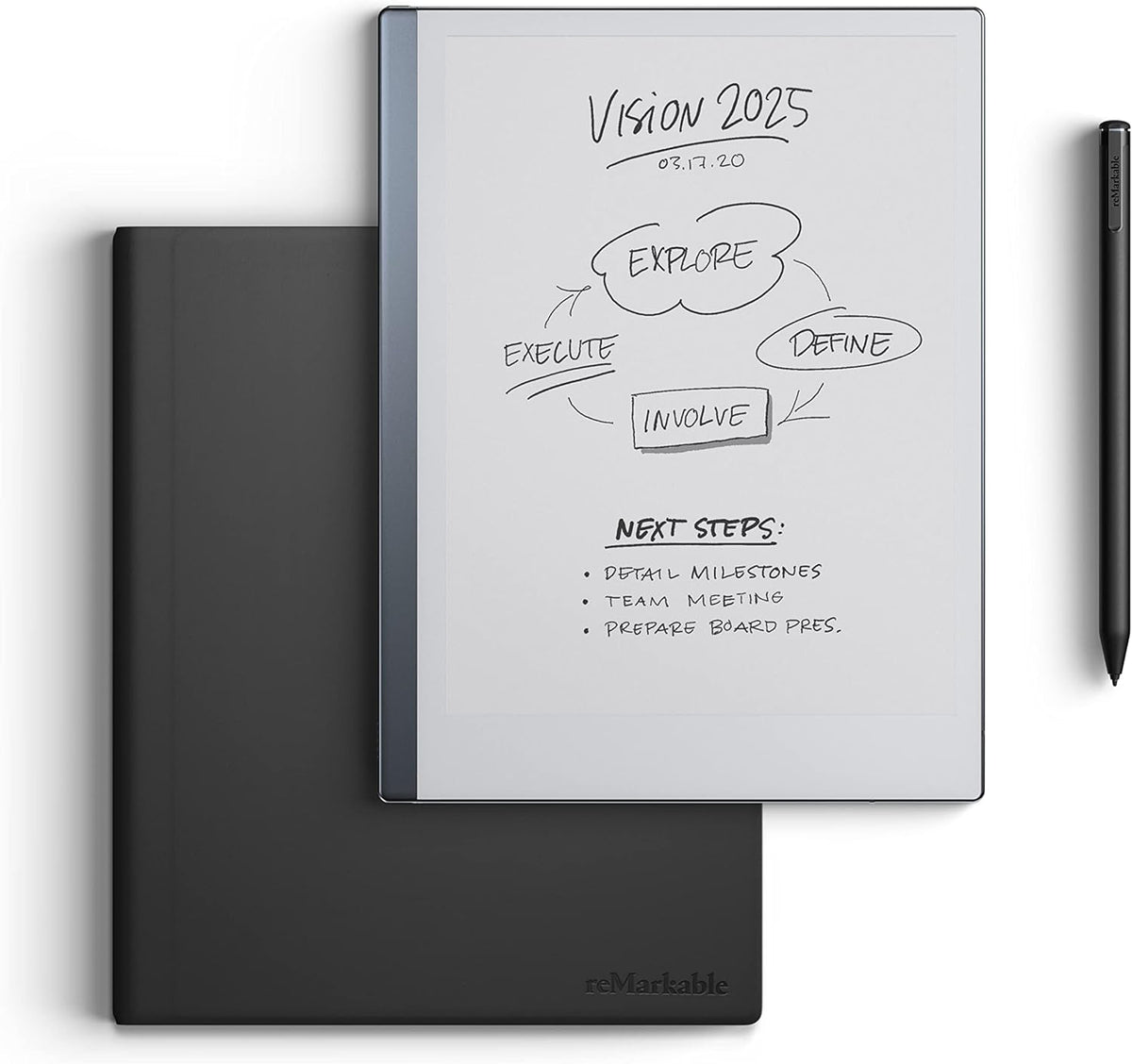 Pack reMarkable Essentials - Étui en cuir | Tablette tactile graphique reMarkable 2 | Tablette d'écriture 10,3 pouces noir et blanc avec stylet et gomme intégrée, et étui en cuir noir premium