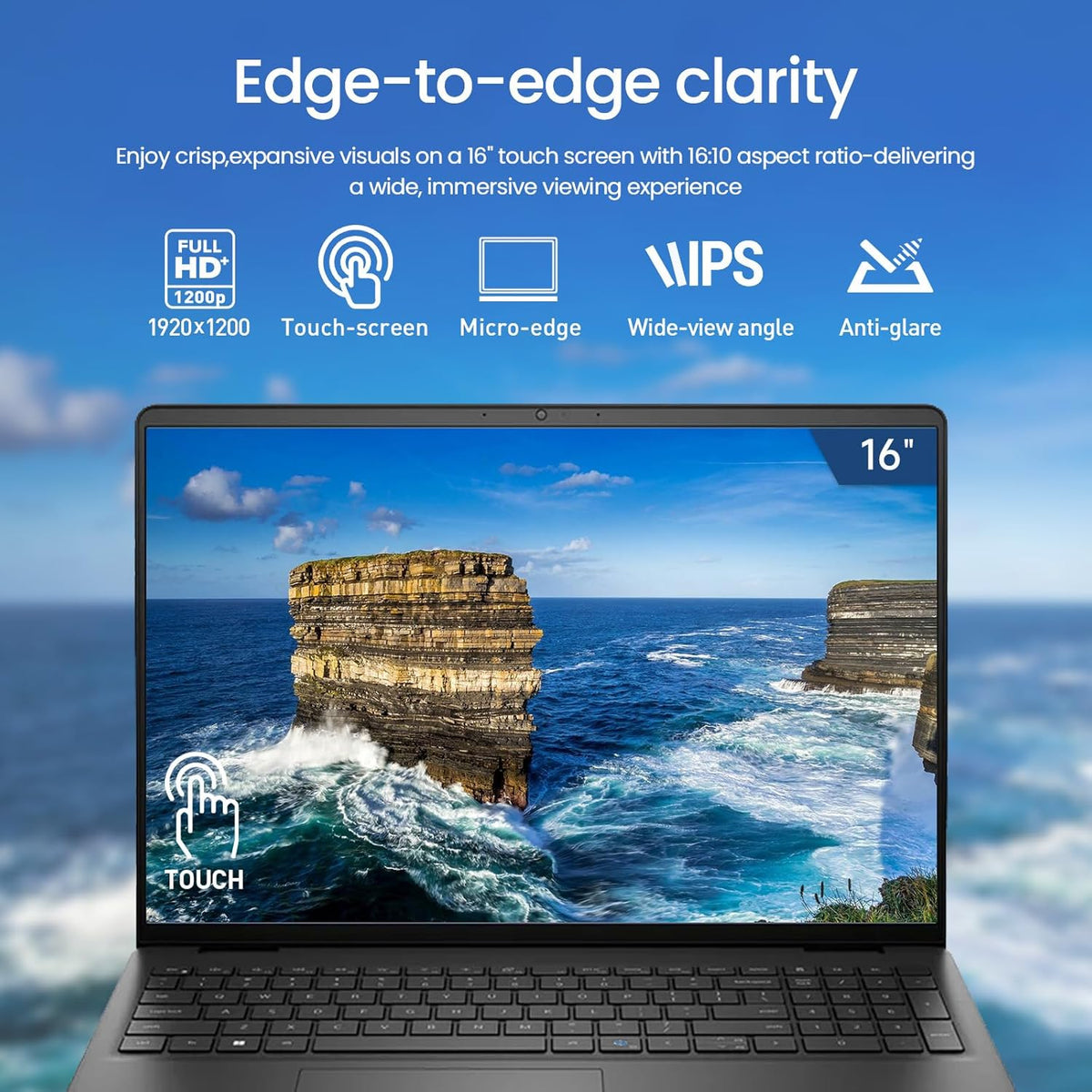 Ordinateur compact portable Dell 16 pouces à écran tactile FHD+ : PC compact portable idéal pour étudiants et professionnels, processeur Intel Core i7-1355U à 10 cœurs, 32 Go de RAM DDR5, SSD de 2 To, Windows 11 Pro, clavier rétroéclairé, touche