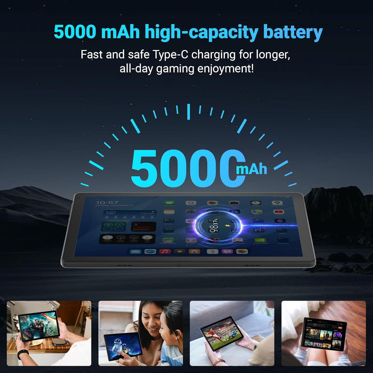 Tablette tactile Android 15, 10 pouces, 16 Go de RAM, 32 Go de ROM extensible jusqu'à 1 To, Wi-Fi 6 et Bluetooth 5.4, processeur 5 cœurs, écran tactile IPS HD, autonomie de plus de 8 heures, double caméra, tablette portable pour enfants et adultes, c
