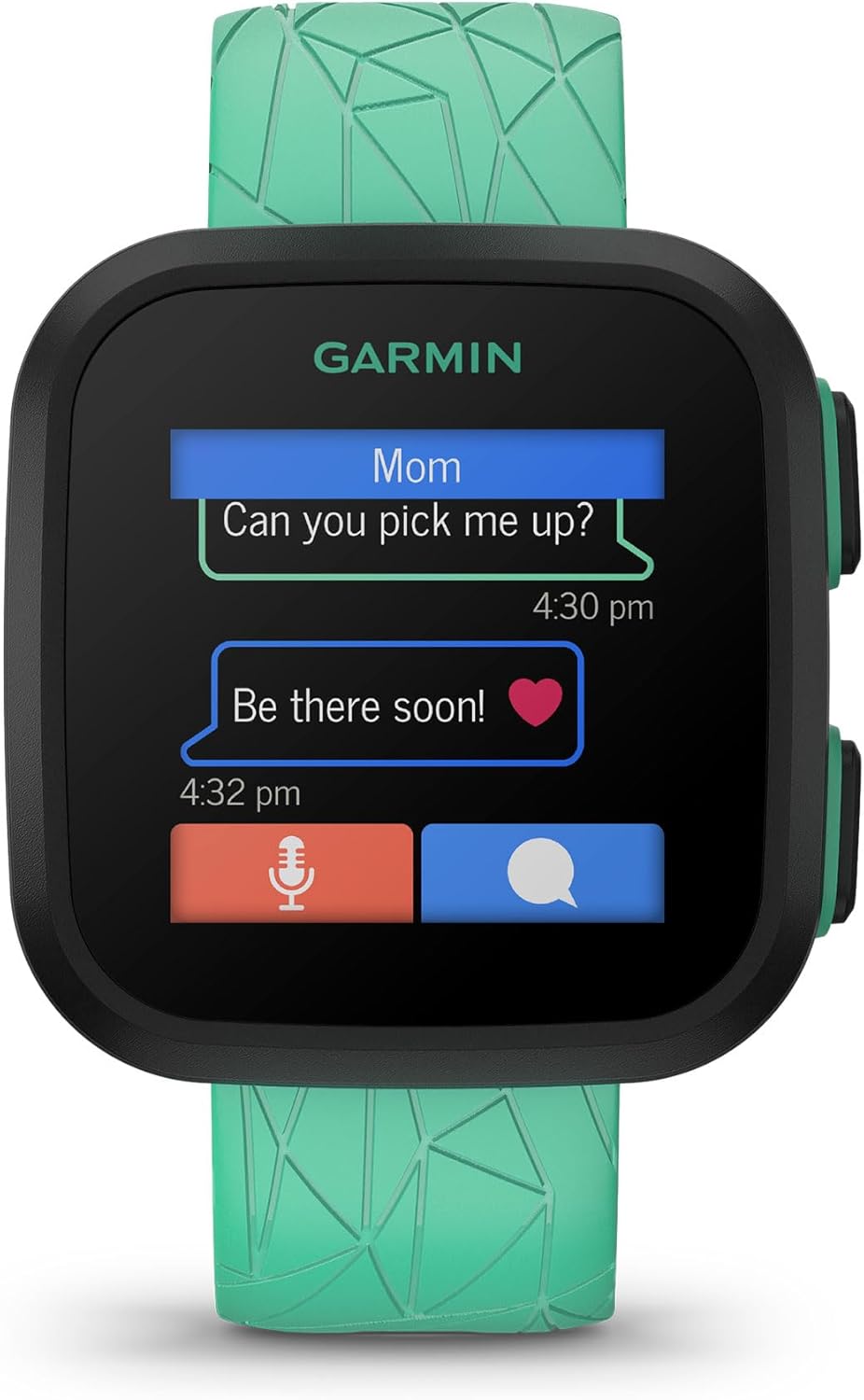 Présentation : Montre connectée Garmin Bounce™ pour enfants : messagerie bidirectionnelle (texte et voix), géolocalisation, Green Burst