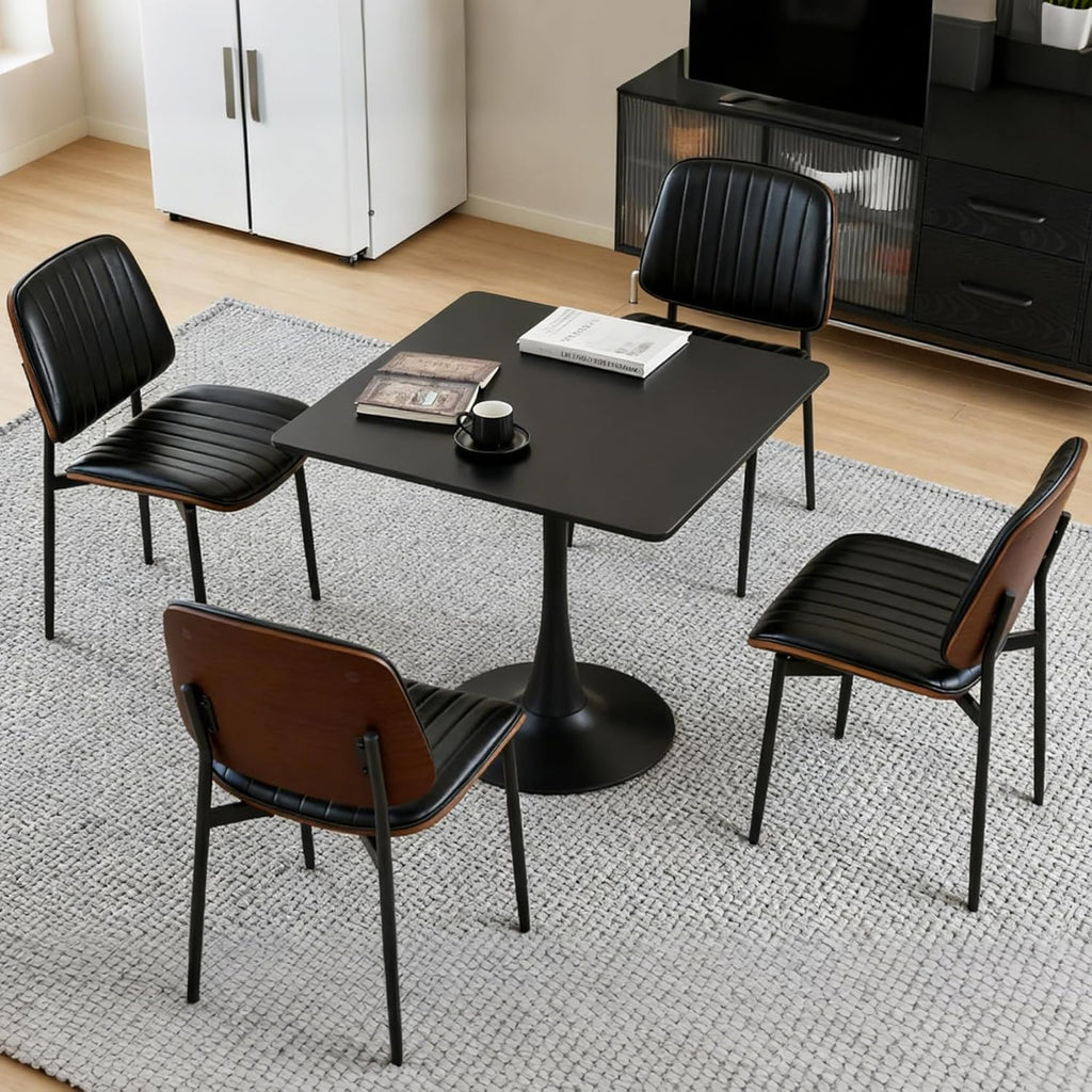 Table de salle à manger carrée, table tulipe de 80 cm dotée de plateau épais et pied en métal, table bistro moderne du milieu du siècle pour cuisine, petits espaces, salon, café (noir)
