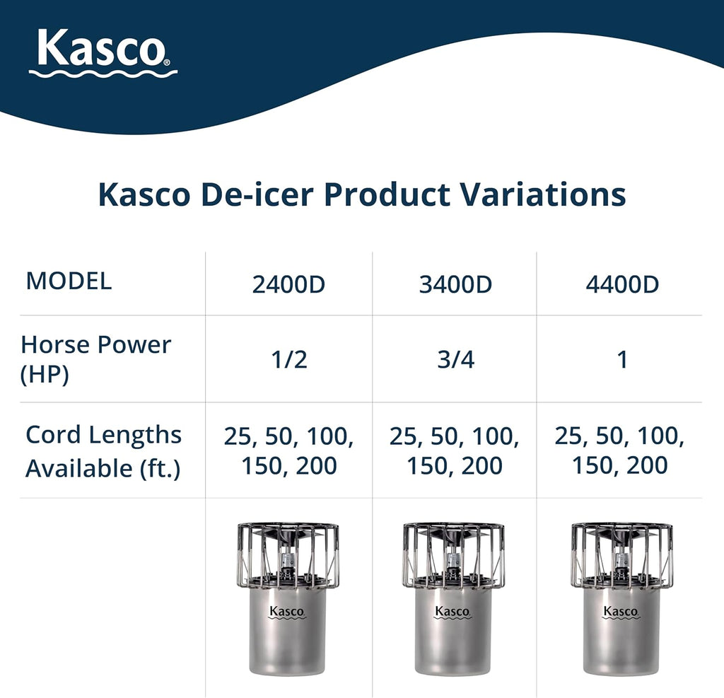 Dégivreur Kasco 3/4 HP pour lacs et étangs, 120 V monophasé, doté de cordon d'alimentation de 15 m | Dégivreur d'eau pour étangs, lacs et quais