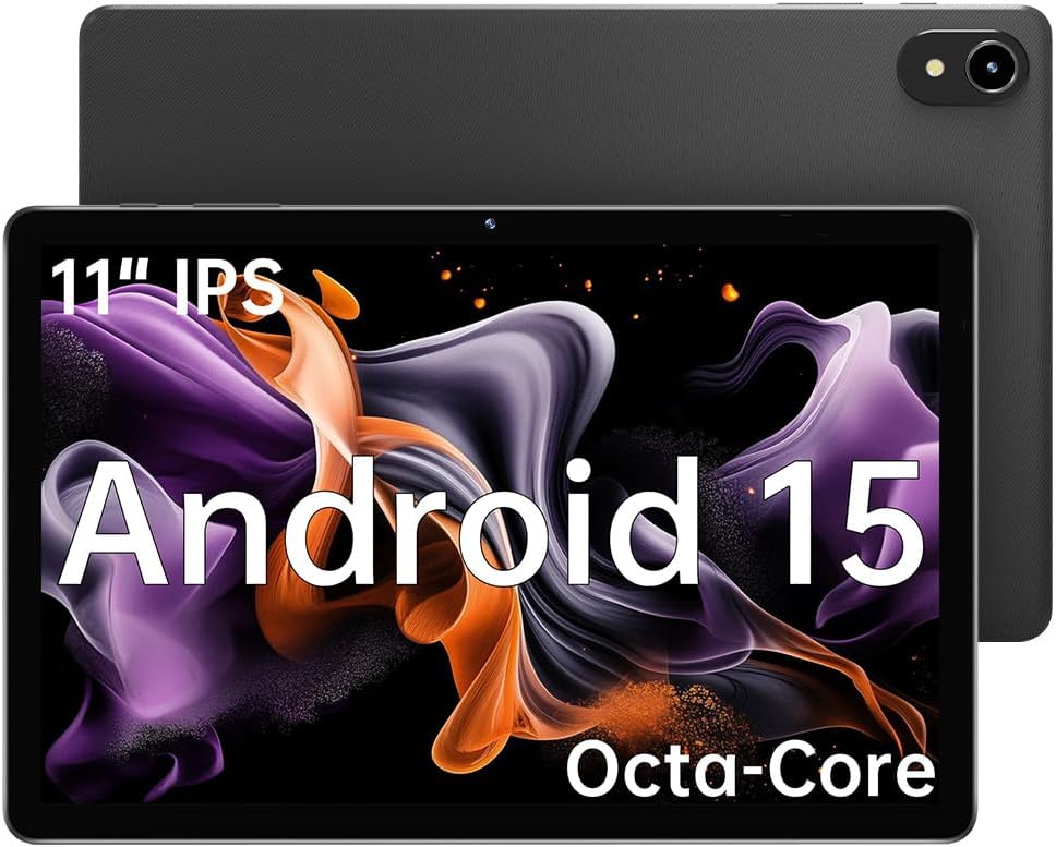 Tablette tactile ApoloMedia 11, 2026 Android 15 avec processeur octocœur, 8 Go de RAM + 128 Go de ROM (extensible à 1 To), batterie 7000 mAh, grand écran HD IPS, Wi-Fi 6 et Bluetooth 5.0, compatible GMS (étui non inclus)