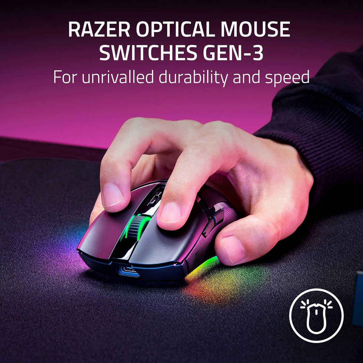 Souris gaming à connectivité sans fil Razer Cobra Pro : 10 commandes personnalisables - Éclairage Chroma RGB - Capteur optique 30 000 points de couleur - Interrupteurs Gen 3 - 2,4 GHz, Bluetooth et USB Type-C - allant jusqu’à 170 h d’autonomie - Noir