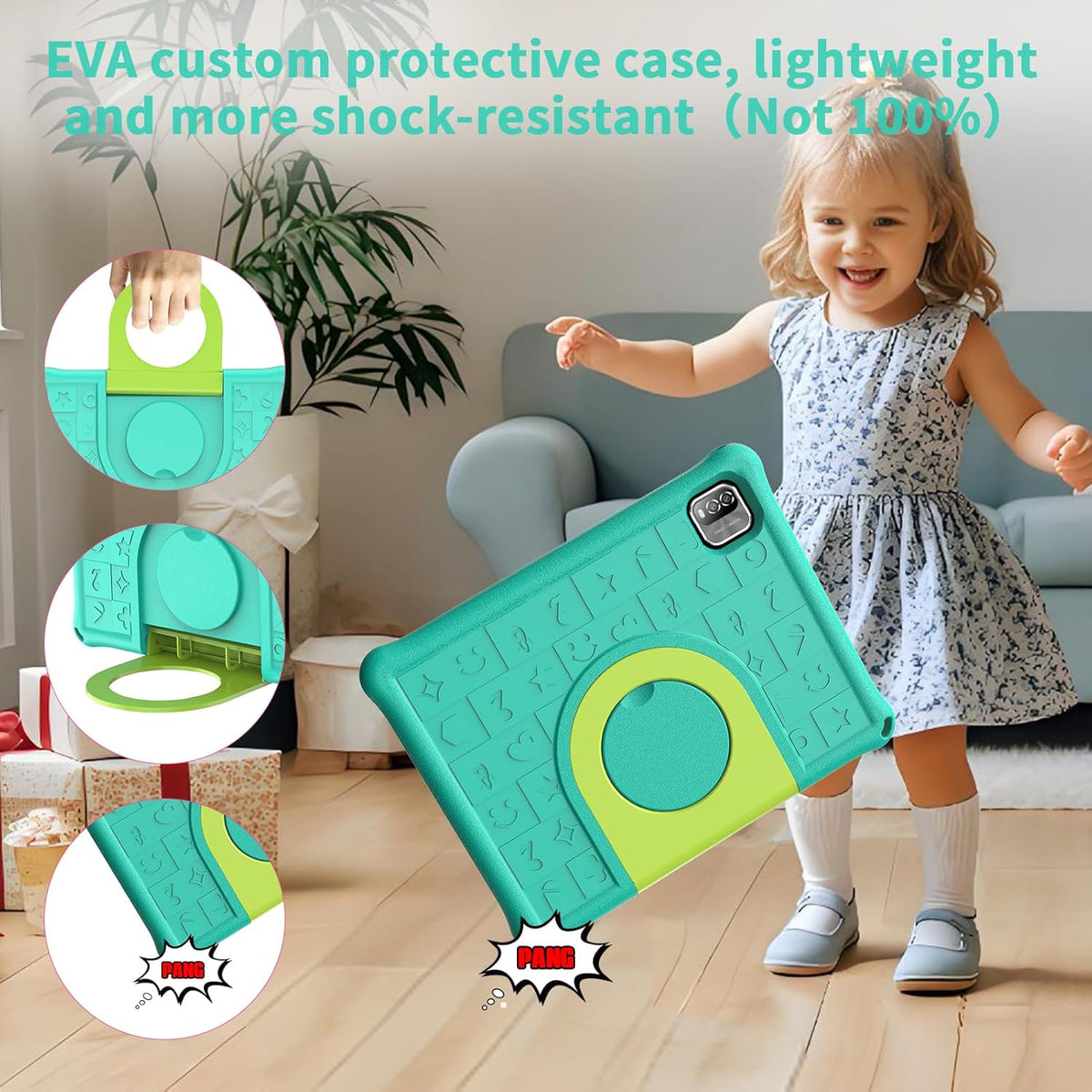 Tablette tactile PRITOM Android 15, toute nouvelle tablette 10 pouces pour enfants, contrôle parental, 64 Go + 1 To extensible, WiFi 6, éducative, jeux, logiciels pour enfants préinstallés, avec étui EVA (vert)