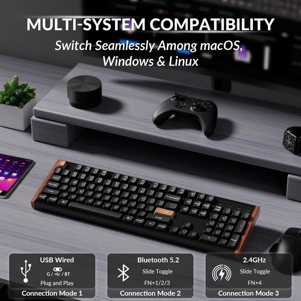 Clavier Keychron K10 HE à effet Hall, commutateurs magnétiques Gateron à double rail Nebula, clavier à connectivité sans fil tri-mode pleine taille doté de déclenchement réactif, activation réglable, RGB, châssis en aluminium et bois