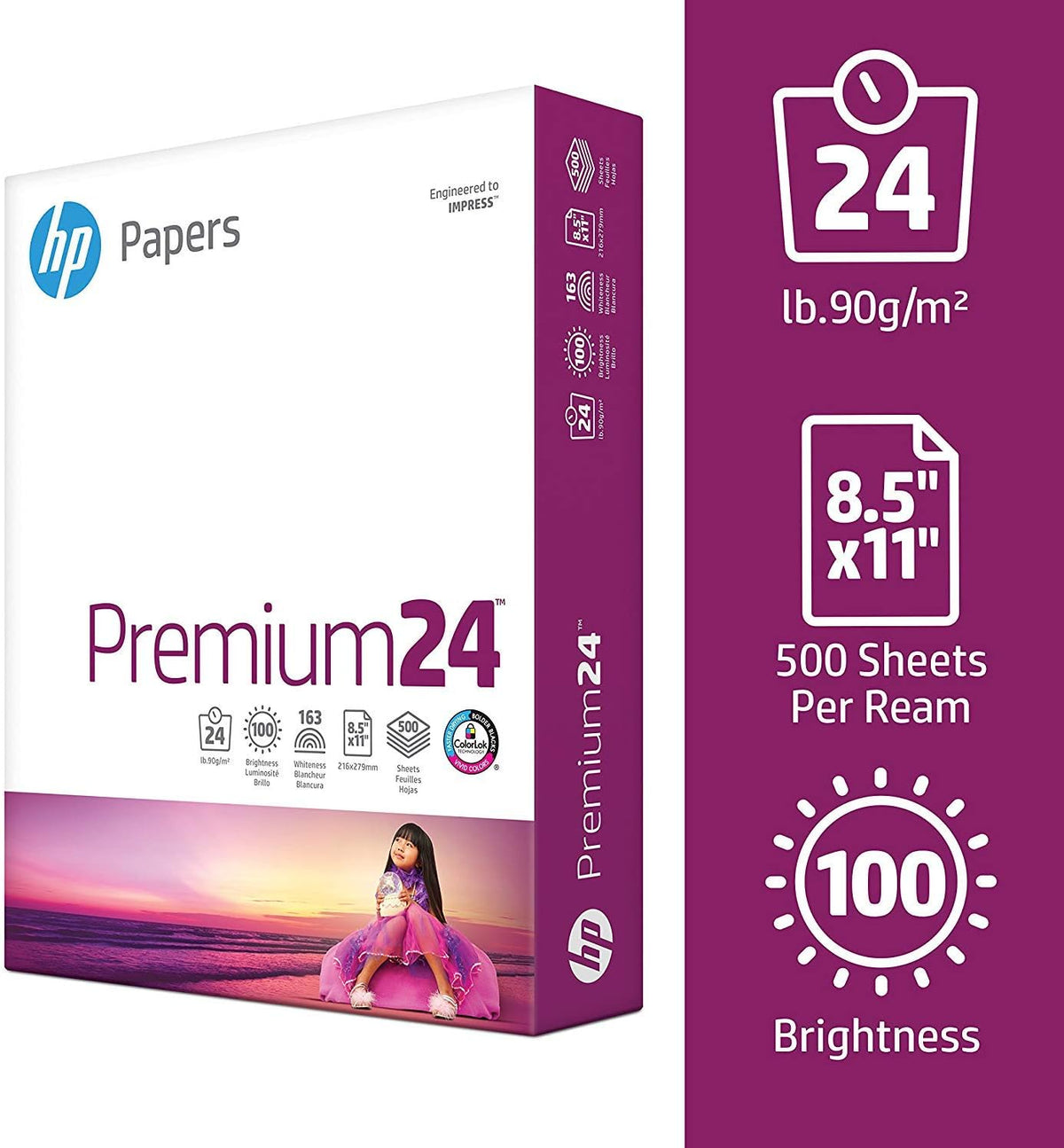 Papier pour imprimante HP | Format 8,5 x 11 pouces | qualité soignée 24 lb | Palette de 32 caisses - 160 000 feuilles | Blanc 100 | Fabriqué aux États-Unis - Certifié FSC | 112400P