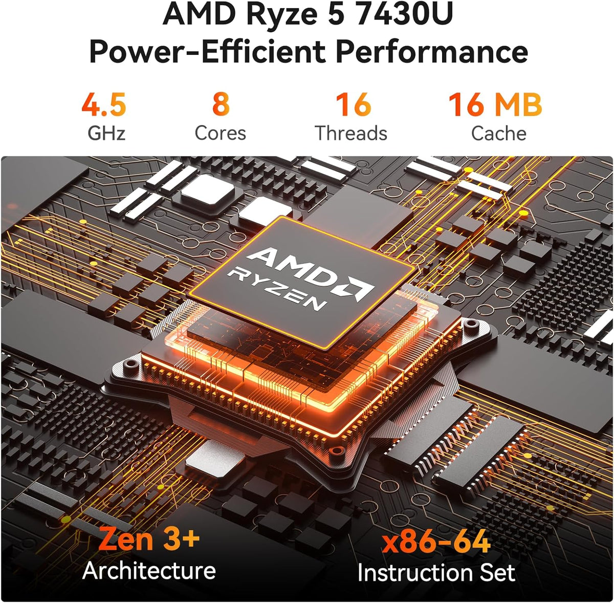 Mini PC GEEKOM A5 Pro (2026) doté de processeur AMD Ryzen 5 7430U, 16 Go de RAM DDR4 (extensible à 96 Go, non LPDDR), SSD NVMe de 1 To, Windows 11 Pro, compatible doté de 4 écrans, 8K, Wi-Fi 6 et 6 ports USB, garantie de 3 ans.