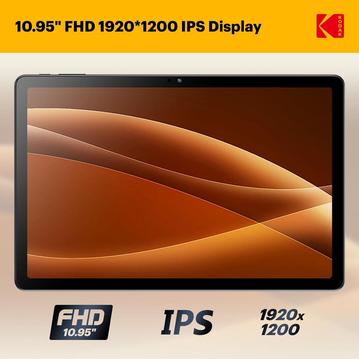 Tablette tactile KODAK K11 Android 15, écran tactile FHD G+G de 10,95 pouces, 12 Go de RAM, 128 Go de stockage (extensible à 1 To), batterie longue durée de 8 000 mAh, quatre haut-parleurs, appareil photo de 16 Mpx, double Wi-Fi, GPS, idéale pour le