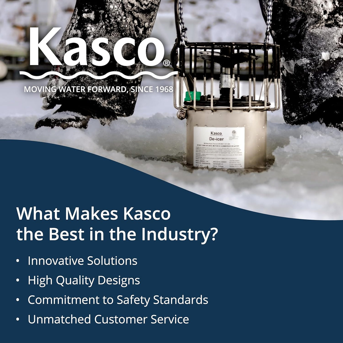 Dégivreur Kasco 3/4 HP pour lacs et étangs, 120 V monophasé, doté de cordon d'alimentation de 15 m | Dégivreur d'eau pour étangs, lacs et quais
