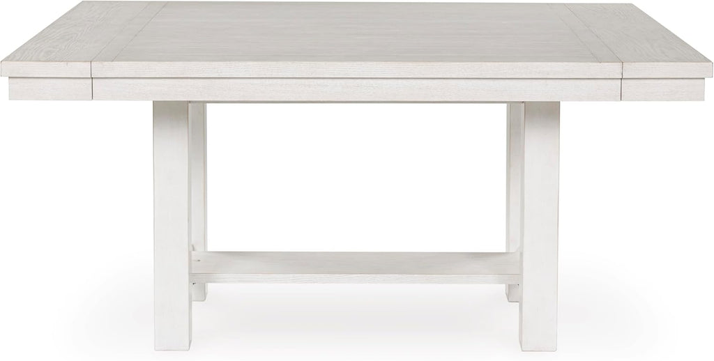 Table de salle à manger extensible Signature Design by Ashley Robbinsdale, style décontracté, dotée de rallonge centrale amovible, piètement à tréteaux, placage frêne, plateau effet planches, 2 rallonges centrales amovibles, 8 couverts, blanc