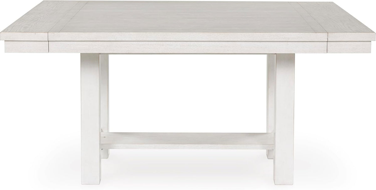 Table de salle à manger extensible Signature Design by Ashley Robbinsdale, style décontracté, dotée de rallonge centrale amovible, piètement à tréteaux, placage frêne, plateau effet planches, 2 rallonges centrales amovibles, 8 couverts, blanc
