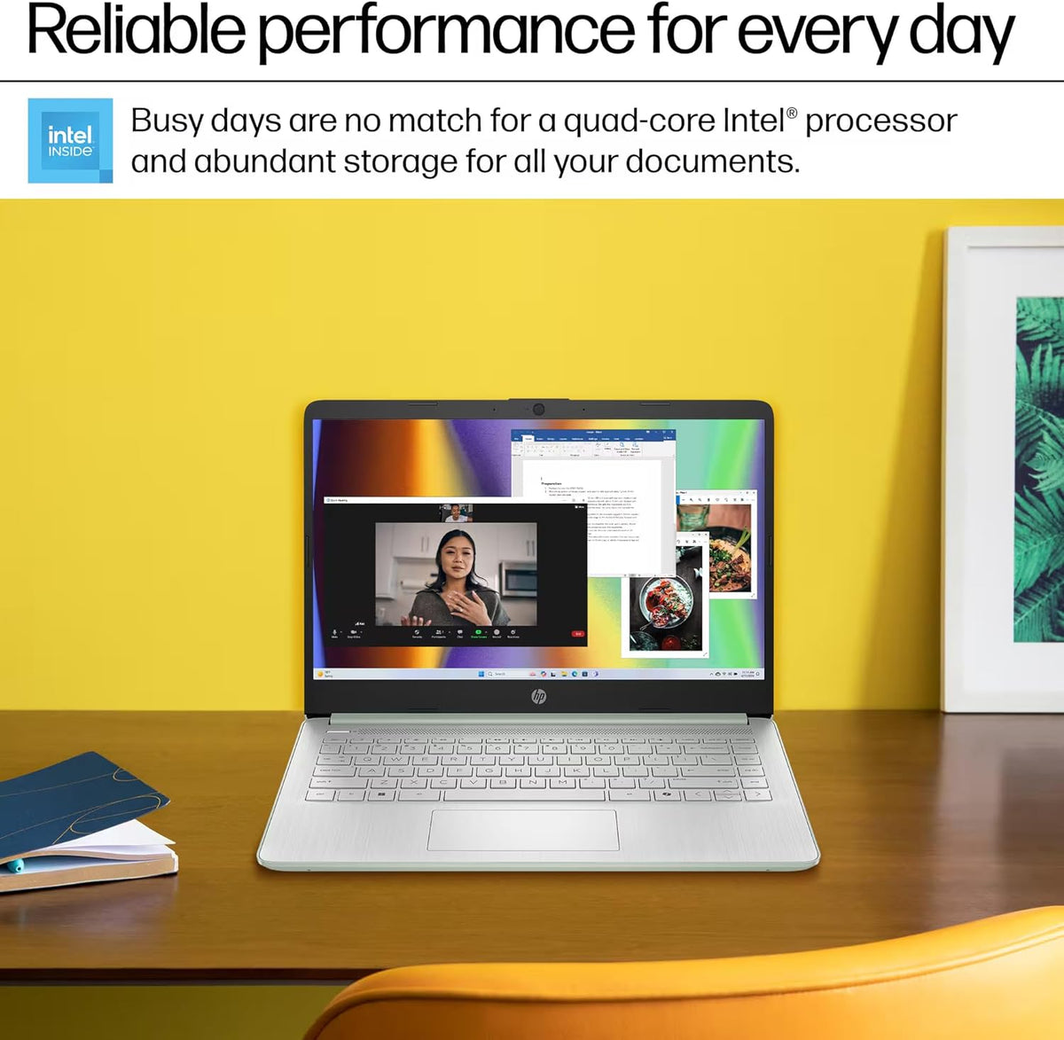 Ordinateur compact portable HP 14 (édition 2025) : Professionnel, Étudiant, Fin, Licence à vie pour Microsoft Office, Copilot AI, Processeur Intel quadricœur, 16 Go de RAM, 628 Go de stockage (128 Go UFS + 500 Go d'extension), Accessoires Marxsol