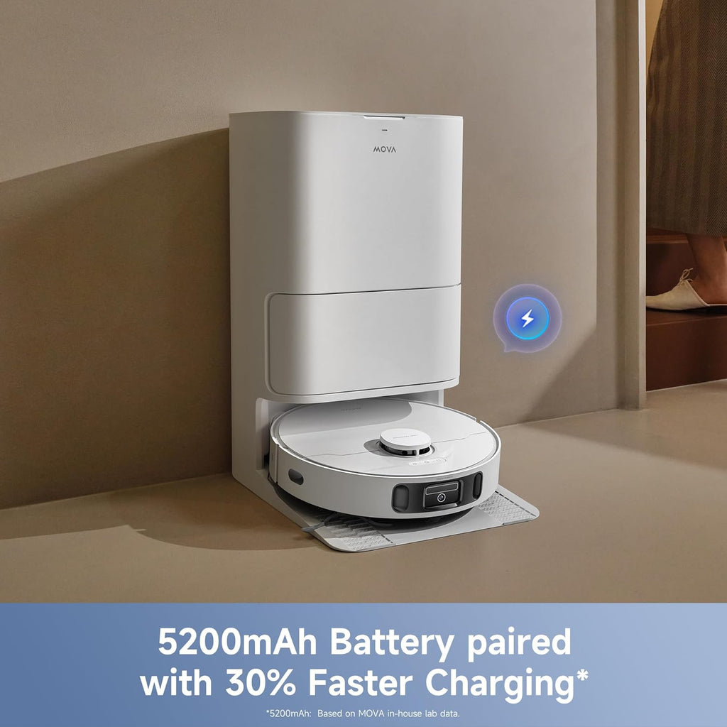 Aspirateur et laveur robot Mova E40 Ultra, aspiration de 19 000 Pa, serpillère extensible et relevable, station tout-en-un, vidage automatique, lavage automatique et séchage à air chaud, détection d'obstacles à 360°, application et commande vocale
