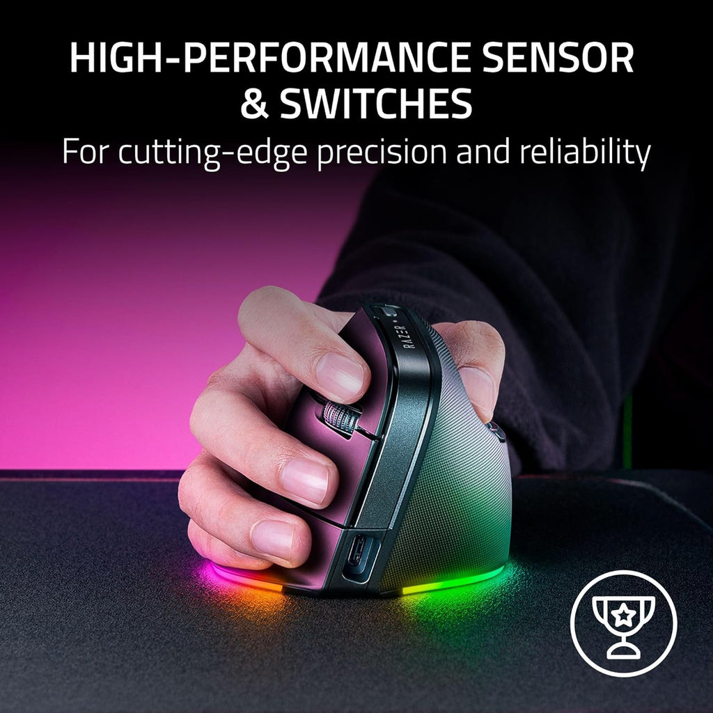 Souris verticale à connectivité sans fil Razer Pro Click V2 : Design ergonomique à 6 boutons - Aide intuitive en un clic - Compatible Windows et Mac - Connectivité multi-appareils via 2,4 GHz, Bluetooth ou USB-C doté de connectivité filaire…