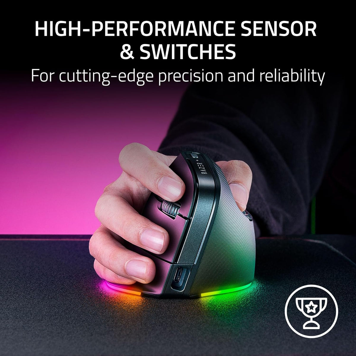 Souris verticale à connectivité sans fil Razer Pro Click V2 : Design ergonomique à 6 boutons - Aide intuitive en un clic - Compatible Windows et Mac - Connectivité multi-appareils via 2,4 GHz, Bluetooth ou USB-C doté de connectivité filaire…