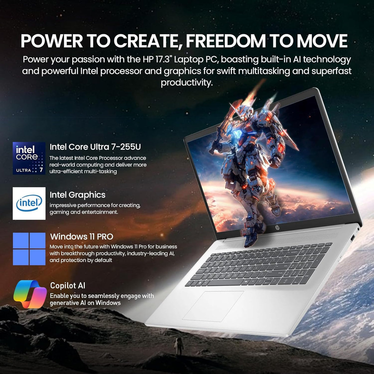 Ordinateur compact portable HP 2026 17 pouces à écran tactile HD+ IPS, PC professionnel avec intelligence artificielle, processeur Intel Core Ultra 7 de 15e génération (12 cœurs), 32 Go de RAM DDR5, SSD de 2 To, Windows 11 Pro, clavier rétroéclairé