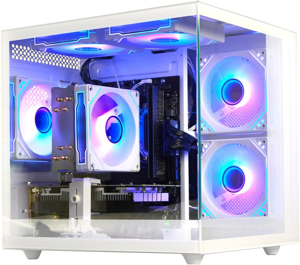 PC de jeu pré-assemblé Ryzen 5 5500 3,6 GHz (6 cœurs, 12 threads, allant jusqu'à 4,2 GHz), Radeon RX6500XT, 4 Go de RAM DDR4, 16 Go de espace de stockage NVMe, SSD de 512 Go, Wi-Fi 6, format tour, adapté à un usage domestique et le bureau.