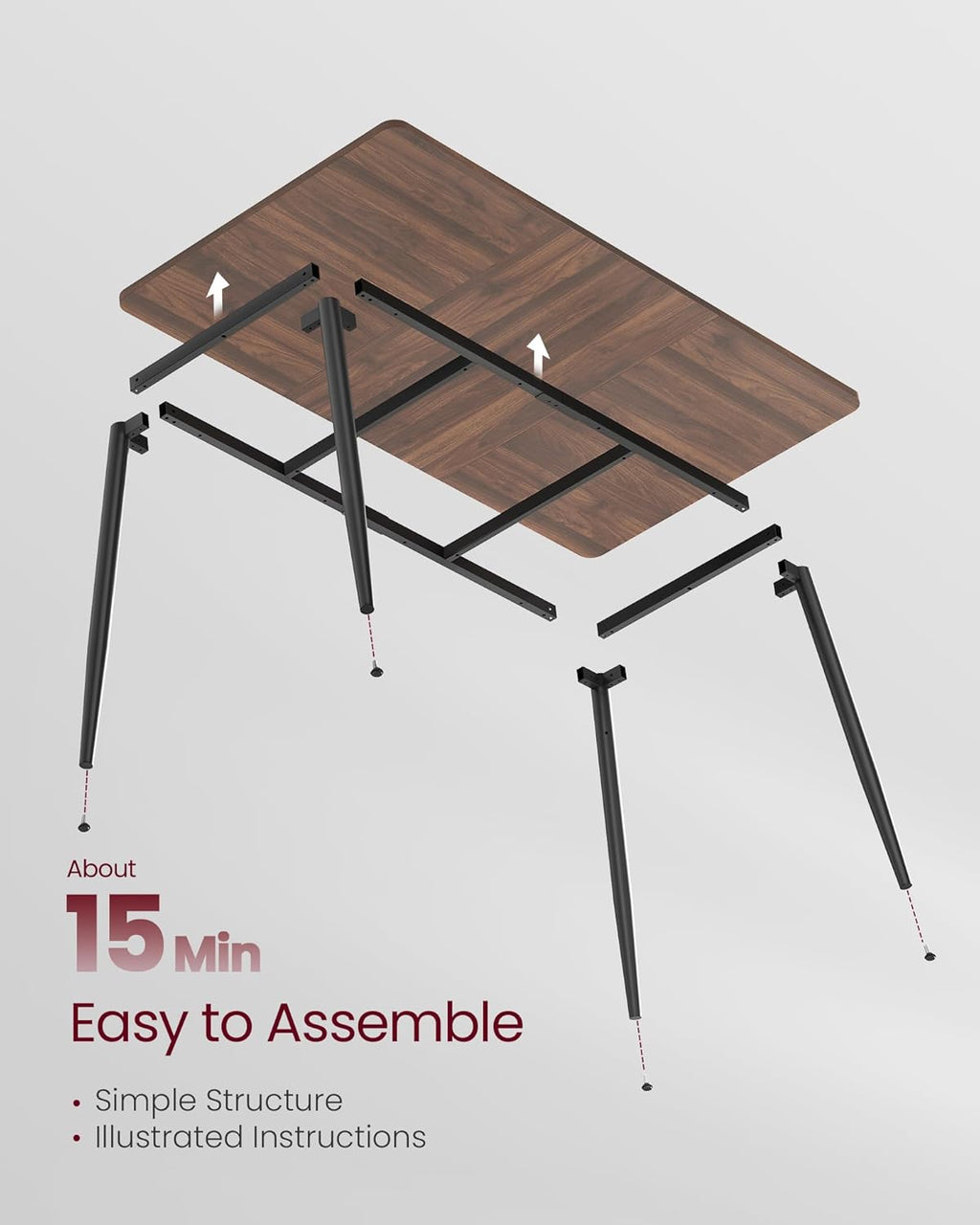 Table de salle à manger VASAGLE pour 4 à 6 personnes, style ferme moderne, montage rapide, plateau résistant à la chaleur, 140 x 75 x 75 cm, pour la cuisine, noyer naturel et noir encre UKDT100K02V2 pratique