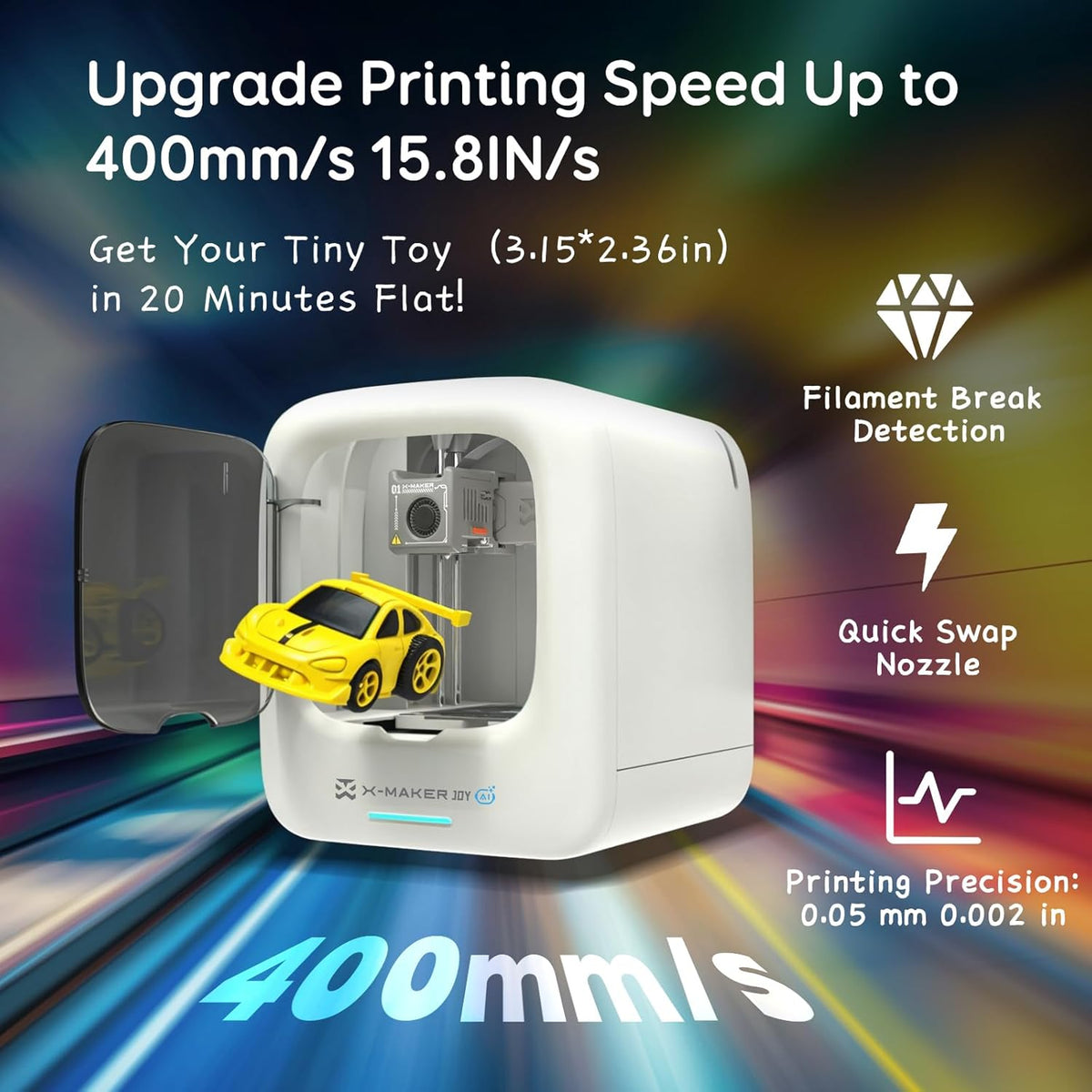 Imprimante 3D AOSEED pour enfants, imprimante 3D entièrement assemblée doté de intelligence artificielle, vitesse allant jusqu'à 400 mm/s, nivellement automatique, plus de 1500 modèles et plus de 17 modules, incluant 8 filaments PLA pour une…