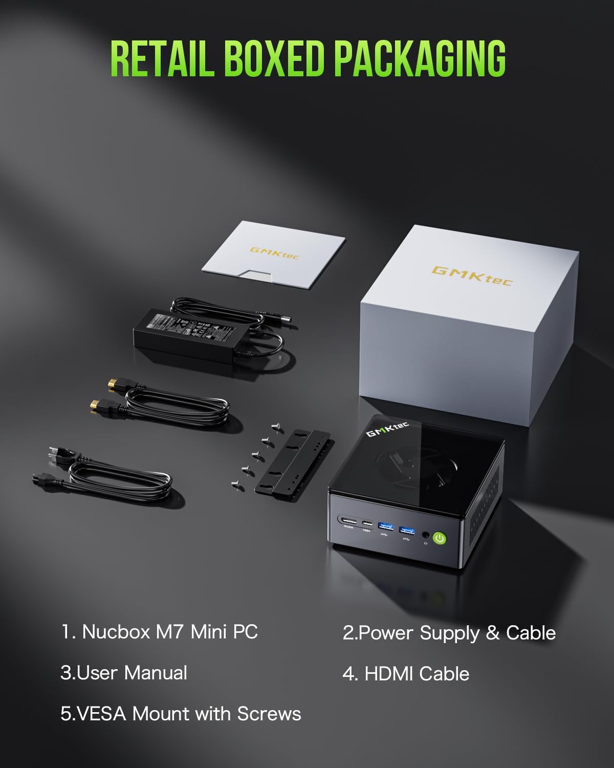 Mini PC Gaming GMKtec M7 AMD Ryzen 7 PRO 6850H (8 cœurs/16 threads 4,70 GHz) Double carte réseau LAN 2,5G Ordinateur de bureau 32 Go de RAM DDR5 + disque dur SSD PCIe de 512 Go Double port USB 4.0 HDMI 2.1 USB-C – Modèle pratique