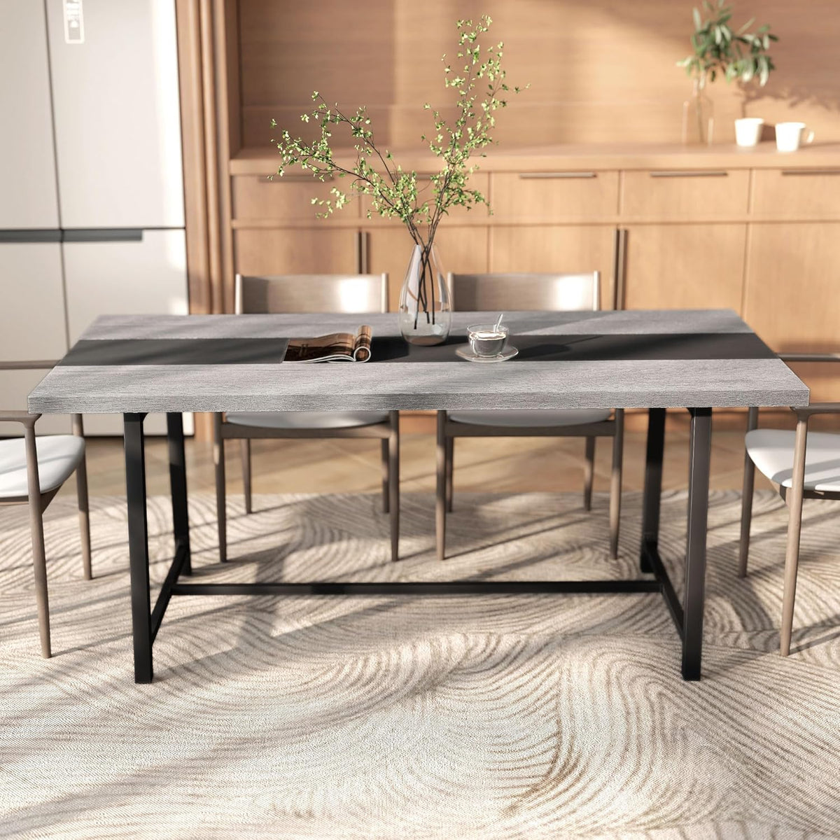 Table de salle à manger industrielle HOMCOM pour 8 personnes, table rectangulaire de 180 cm de long dotée de grand plateau et pieds en acier, gris vieilli