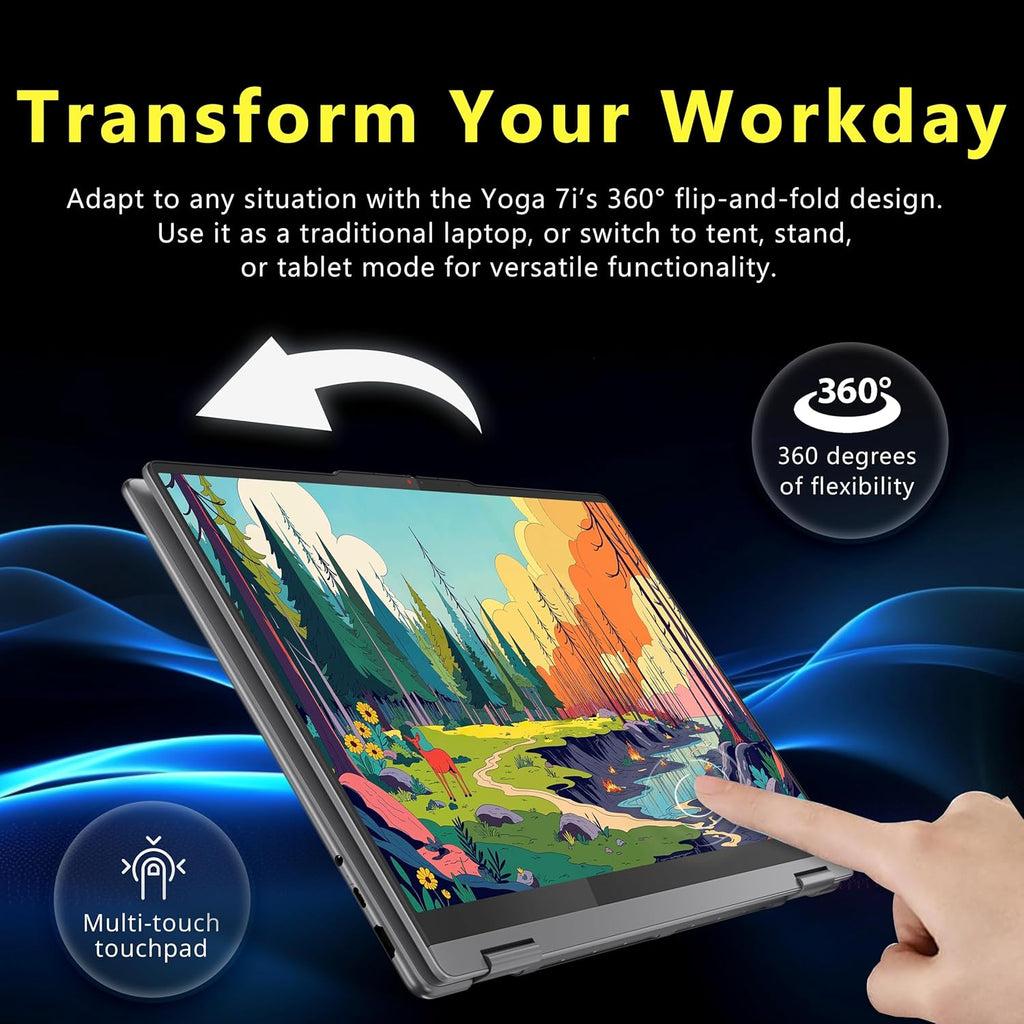 Lenovo Yoga 7i 2-en-1, ordinateur compact portable tactile 16 pouces 2K, processeur Intel Core Ultra 7 256 MHz, 16 Go de RAM LPDDR5X, disque dur de 2 To (SSD 1 To et station d'accueil 1 To), carte graphique Intel Arc, pavé numérique, Copilot+