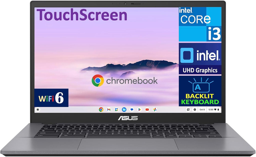 ASUS Chromebook Plus CX34 14.0 Écran tactile FHD (Intel i3-1215U Intel UHD 8 Go LPDDR5 128 Go SSD Clavier rétroéclairé WiFi 6 Webcam Bluetooth 5.4 Chrome OS) (Reconditionné)