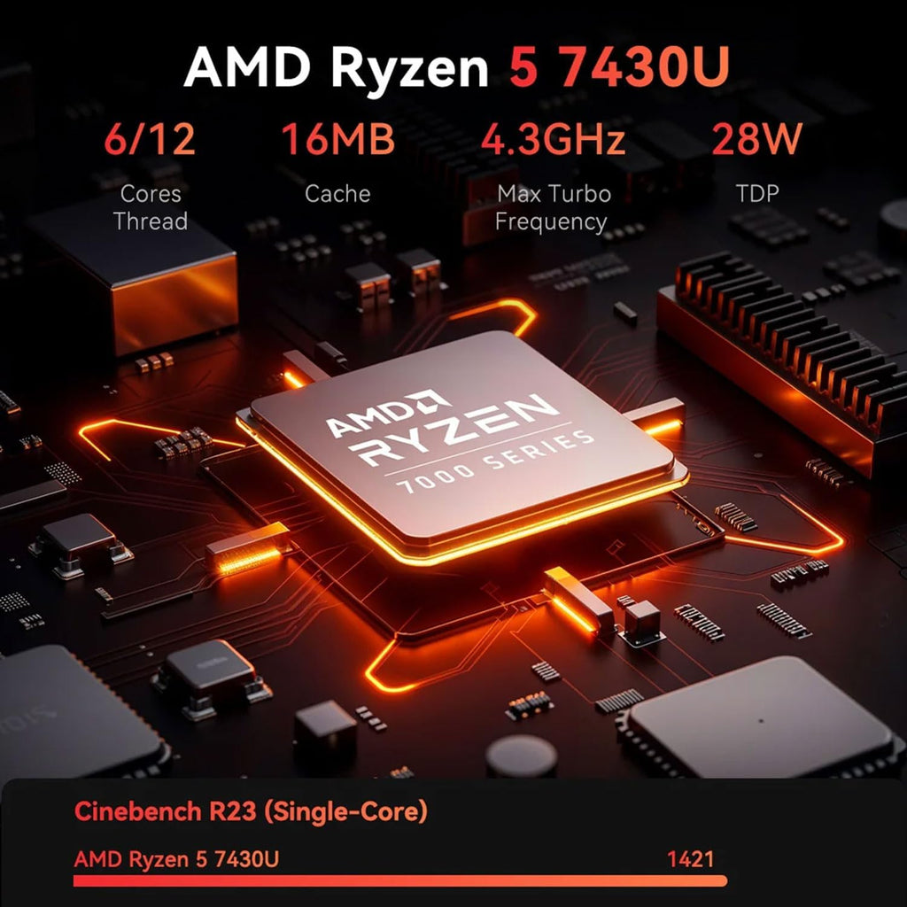 Ordinateur compact portable HP 17,3 pouces LED tactile pour professionnels et particuliers, processeur AMD Ryzen 5 7430U, 32 Go de RAM, SSD PCIe de 1 To, lecteur d'empreintes digitales, clavier rétroéclairé, webcam HD, HDMI, Wi-Fi 6, Windows 11 Pro