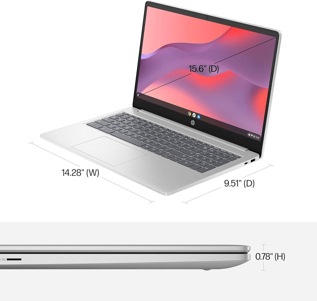 Ordinateur compact portable HP Chromebook 15 (15,6 pouces antireflet, processeur Intel N200, 8 Go de RAM DDR5, 192 Go de stockage (64 Go eMMC + 128 Go SD), processeur quadricœur (> i3-1115G4), clavier numérique), usage familial et étudiant, webcam